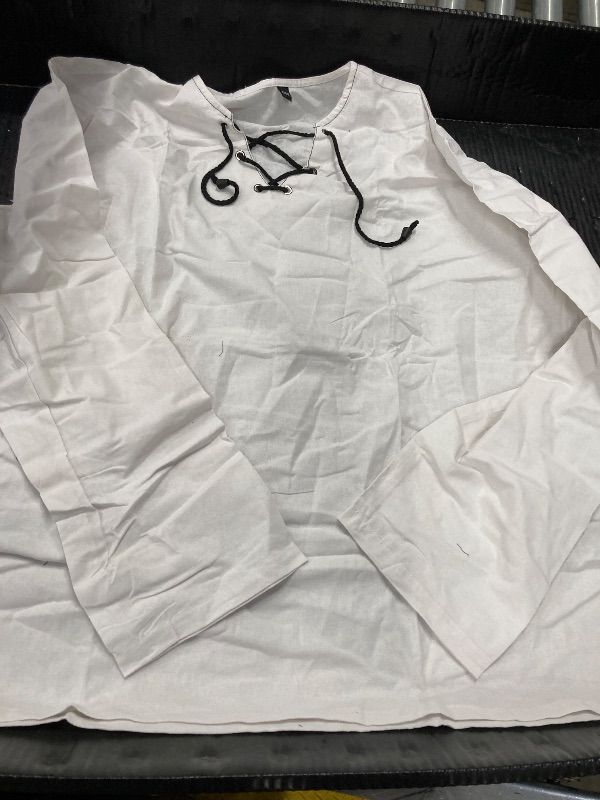 Photo 1 of ?Men's Banded Collar Stripe Shirt, Linen Cotton Mandarin Collar Long Sleeve Button Down Shirts Collarless Tops with Pocket for Casual & Business (Navy L)