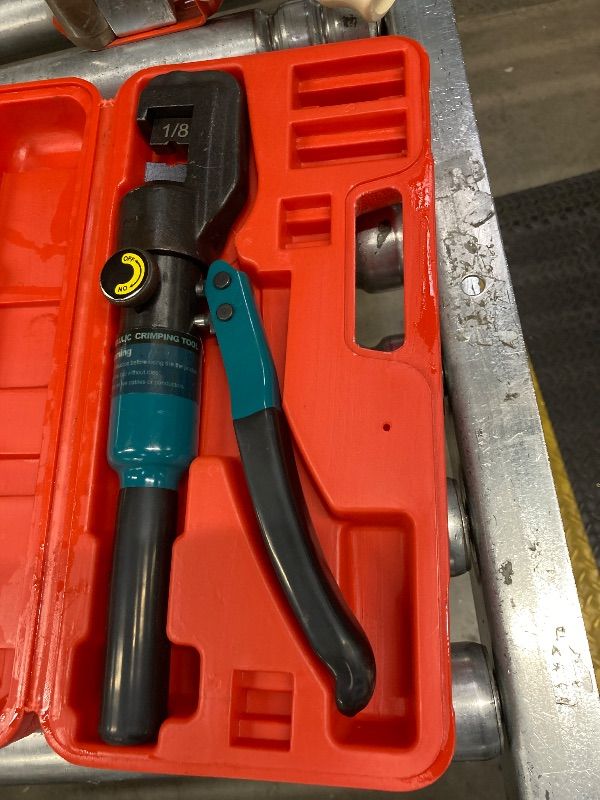 Photo 1 of **TOOL DOES NOT WORK**Muzata Custom Cable Railing Crimping Tool Hydraulic Crimper Hydraulic Crimping Tool for 1/8" Stainless Steel Cable Railing Kit Wire Rope Swaging Kit with Wire Cutter CR09 CK12