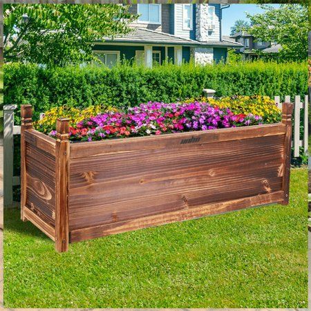 View 1 of **DAMAGED PARTS**Wisfor Carbonized Pine Wood Raised Garden Bed Backyard Vegetable Planter Box 35.4x11.8x13.3 Inch