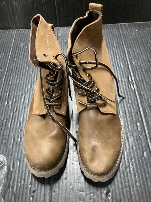 Photo 1 of ***1 STRAP ON BACK OF BOOT IS TORN***COSIDRAM Men's Casual Oxford Boots Classic Suede Chukka Boots Comfort Lace Up Business Dress Shoes Dark Brown 9.5***MEASURES 12" HEEL TO TOE******1 STRAP ON BACK OF BOOT IS TORN***