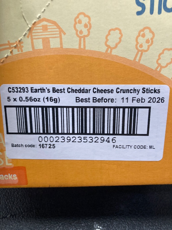View 3 of ***BEST BEFORE FEB 11,2026***Earth's Best Organic Baby Food, Dissolvable Teething Snack for Babies 6 Months and Older, Cheddar Cheese Crunchy Sticks, .56 oz Pack (Pack of 5)***BEST BEFORE FEB 11,2026***