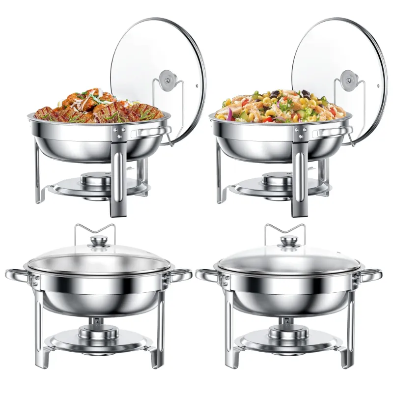 Photo 1 of ***MISSING SOME HANDLES***Chafing Dish Buffet Set 4 Pack: TINANA 5QT Stainless Steel Chafing Dishes for Buffet with Glass Lid & Lid Holder, Round Chafers and Buffet Warmers Sets for Parties, Events, Wedding, Camping, Dinner***MISSING SOME HANDLES**