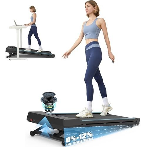 Photo 1 of **MISSING REMOTE*** Walking Pad Treadmill with 12% 9-Level Auto Incline, 450 Lbs Capacity Bluetooth Speaker Under Desk Treadmills for Home Hiking, 5 MPH, Blue