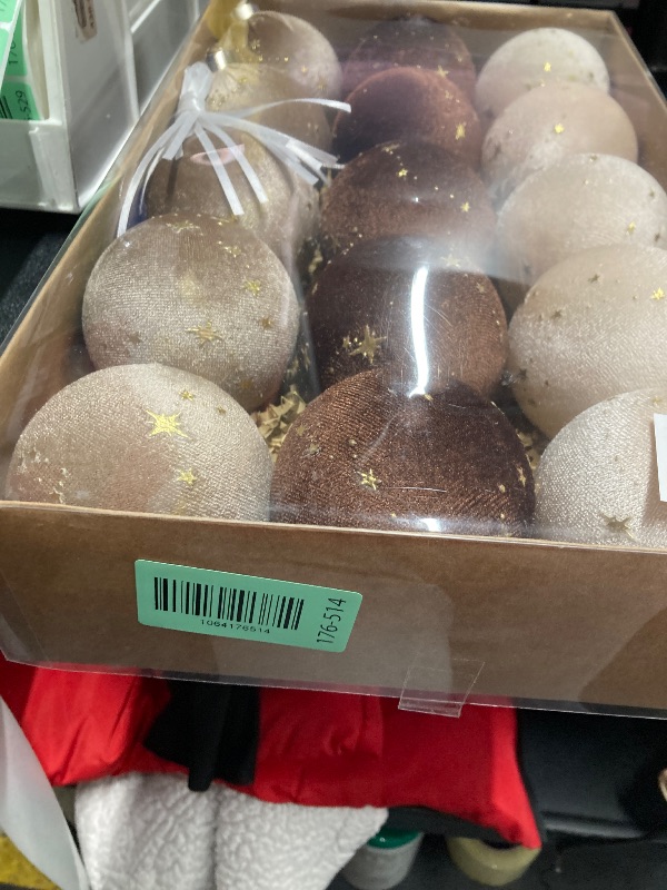 Photo 1 of 15 PCS Christmas Tree Ornaments Velvet Balls, 3.15 Inch Large Velvet Christmas Ball Ornaments Set Star, Shatterproof Plastic Hanging Bulbs for Xmas Tree Decorations - Multicolor Brown Neutral Beige