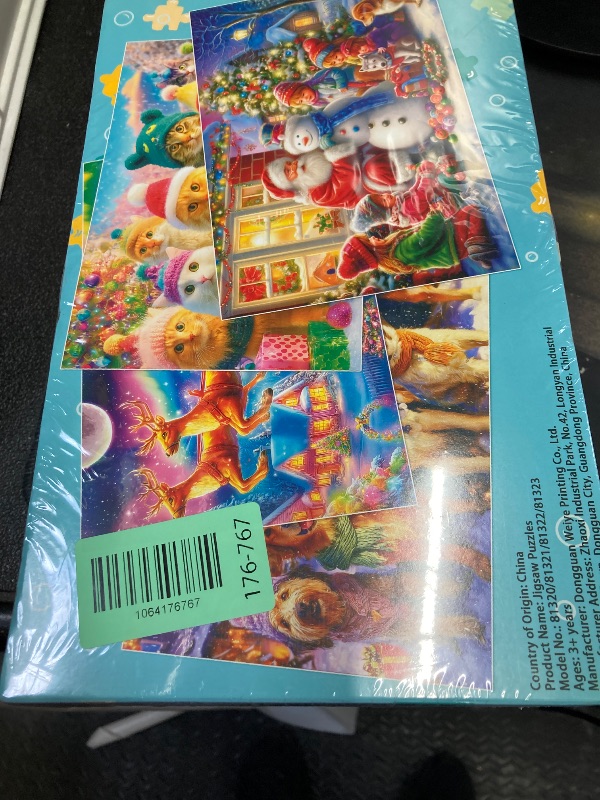 View 2 of 100 Piece Christmas Puzzles for Kids Ages 4-6, 4 Pack Jigsaw Puzzles for Kids Ages 6-8, Christmas Cats Dogs Snowman Sleigh Xmas Gifts for Boys and Girls Learning Educational Holiday Puzzles 5-8 8-10