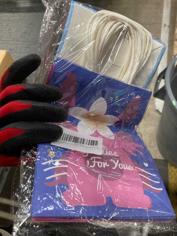 Photo 1 of 16 Pack Tropical Rainbow Party Favor Bags with Handles - Cute Cartoon Goodie Bags for Kids Birthday, Luau, Summer Beach Theme - Colorful Paper Treat Gift Bags for Classroom Prizes & Candy (Pink Blue Red)