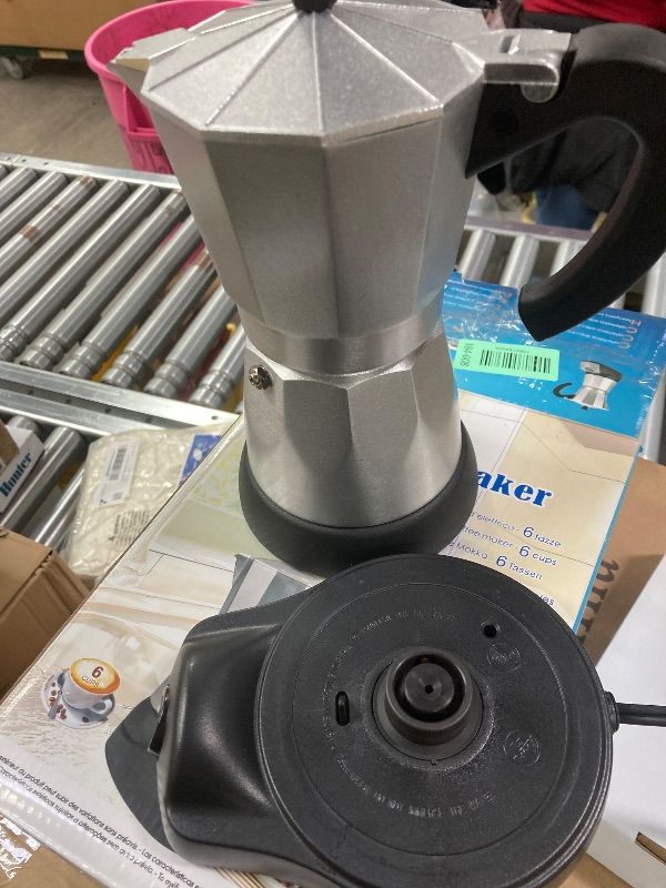 Photo 1 of ***DAMAGED -NON-FUNCTIONAL SELLING AS IS*** Lemosae Coffee Pot 6 Cup Electric Espresso Coffee Maker Italian Moka Maker 300ml Portable Aluminum Espresso Machine Cafetera Moka Pot with Detachable Base, Gift for Home Travel (Silver)