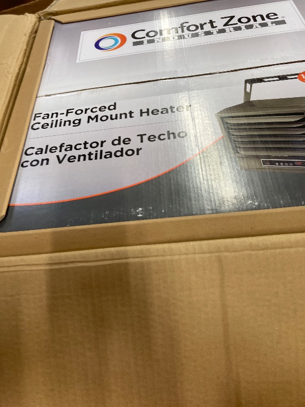 View 2 of ***Open to show****
***Factory seal***
Comfort Zone 10,000W Hard-Wired Garage Heater – Industrial & Commercial Ceiling Mount, 240V Fan-Forced Heater with Remote, Digital Thermostat, Timer, 2 Heat Settings, Overheat Protection, Grey075877001634
