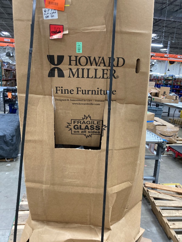 Photo 1 of **MISSING ONE BOTTOM GLASS ON SIDE DOOR/NO SHELVES/BASE HAS MINOR SEPERATION-SEE PICS***Howard Miller Jamestown II Corner Curio Cabinet 680-250 – Oak Yorkshire Finish Home Decor, Seven Glass Shelves, Eight Level Display Case, Locking Front Door & Halogen 