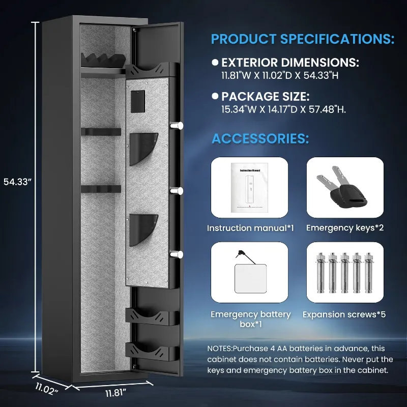 Photo 1 of ***Open to show****

Omethey 4-5 Fireproof Gun Safes, Quick Access Fingerprint Gun Safe, Gun Cabinet with Backlit Keypad & Mute Mode, Long Gun Safe with Adjustable Gun Support, Removable Shelf & Metal Storage Box
