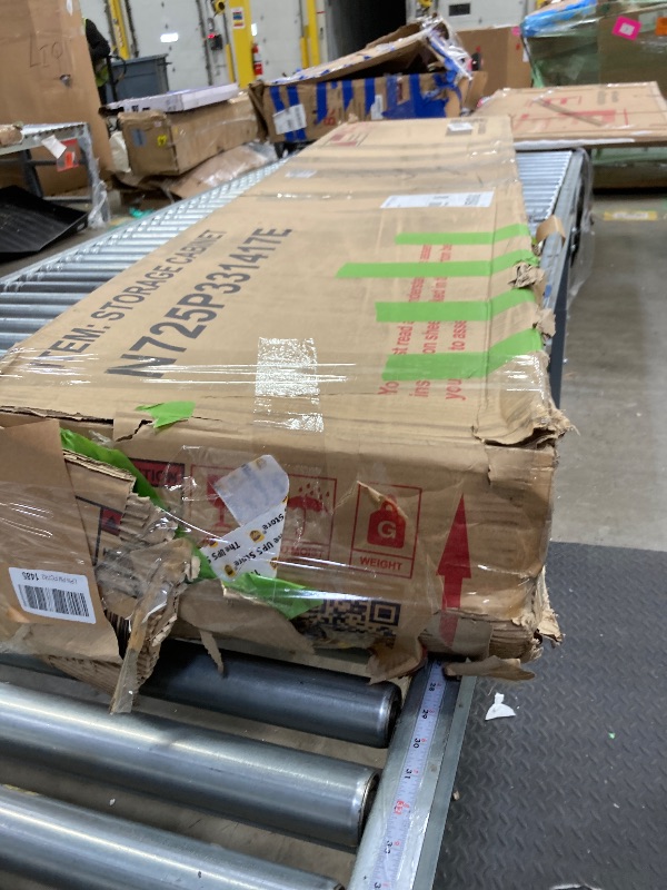 Photo 1 of ***Back pieces broken***68" Tall Bathroom Storage Cabinet with Two Doors and Two Laundry Hampers for Home Display Organizer, Adjustable Shelf, Gray