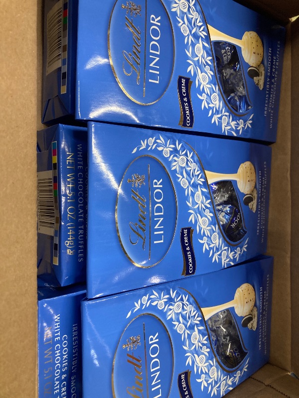 Photo 1 of  6 Lindt LINDOR Cookies and Creme White Chocolate Candy Truffles, Chocolates with Smooth, Melting Truffle Center, 5.1 oz. Bag