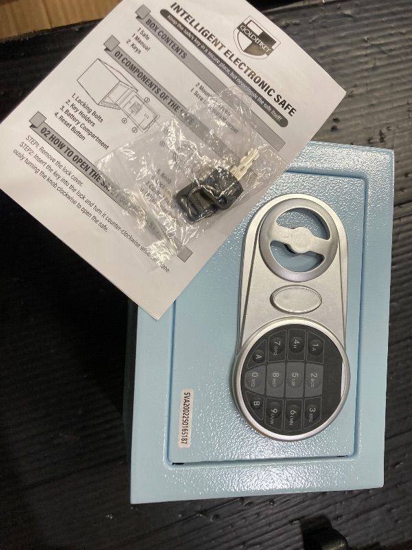 Photo 1 of **KEY WILL NOT WORK/WONT OPEN***Goldenkey Small Safe Box for Money, Digital Home Safe Box with Keys&Code for Cash and Coin, Mini Safes for Kids, Personal Items for Hotel, 6.69"D x 9.05"W x 6.69"H, 0.236 Cu.Ft.