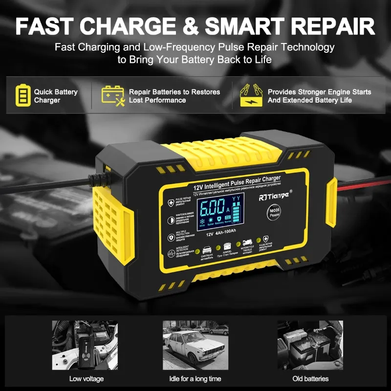 Photo 1 of 
Automatic Battery Charger, 12V/6Amp Battery Maintainer, Smart Car Trickle Charger with Temperature Compensation Auto Stop for Car Truck Motorcycle Lawn Mower Boat Marine Lead Acid Batteries
