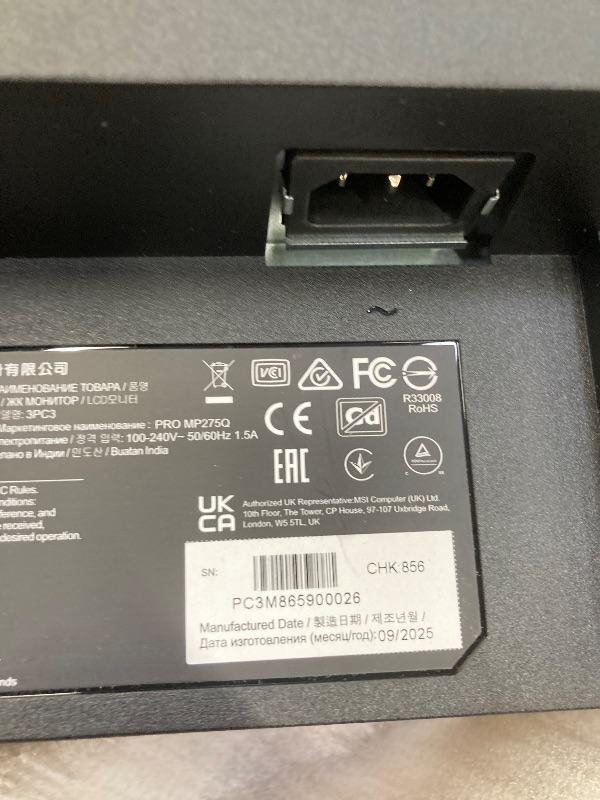 Photo 1 of ***** no work*****msi PRO MP275Q 27 Inch WQHD Office Monitor - 2560 x 1440 IPS Panel, 100 Hz, Eye-Friendly Screen, Built-in Speakers, Tilt-Adjustable - HDMI 2.0b, DP (1.2a)