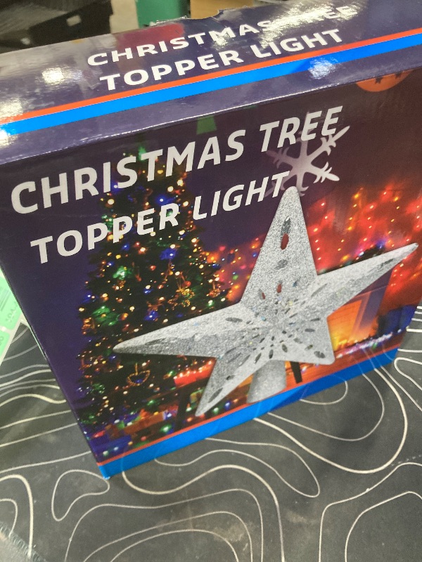 Photo 1 of 10" Christmas Tree Topper Projector with 6 Projection Modes, Built-in LED Rotating Light, 3D Glitter Dynamic Projector Light Up Tree Topper Star for Xmas Holiday Party Decorations Gifts (Gold)