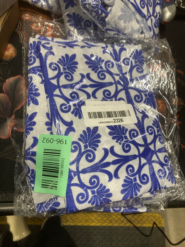 Photo 1 of *2 pack* 4FT Stretch Table Cover – Tight Band Printed Outdoor Dust-Proof Patio Table Cover with Rubber Band, Ideal for Picnic & Camping – Baroque Style Rectangular Cloth (Blue)