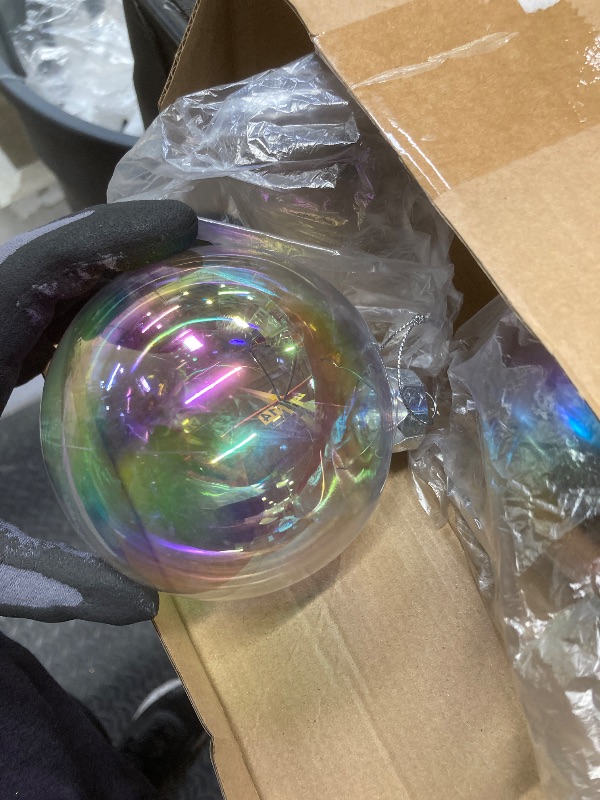 Photo 1 of 12 Pcs Large 4 Inch Iridescent Ornaments Clear Christmas Ornament Balls Iridescent Christmas Balls for Tree, Plastic Ornaments Clear Plastic Fillable Decoration, Xmas Hanging Decor for Holiday