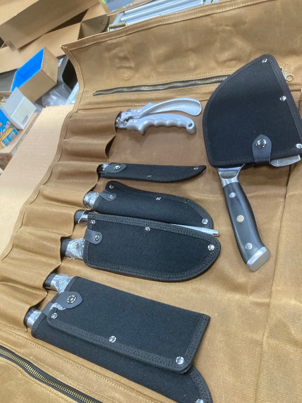 Photo 1 of *Minor scratches* XCHIEF PRO Chef Knife Set, Hand Forged Meat Boning Carving Cleaver Butcher Knife, High Carbon Steel Japan Nakiri Santoku Knife Set with Accessories for Kitchen, BBQ Camping Knives Set with Bag