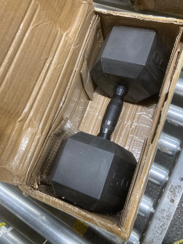 Photo 1 of *HEAVY* *Dirty* CAP Barbell 50 LB Rubber Coated Hex Dumbbell Hand Weight - Single | Black Handle