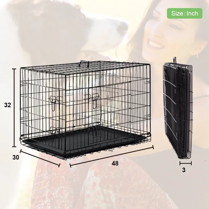Photo 1 of *Small scratches on bottom* BestPet 48 inch Foldable Metal Dog Crate for Large Dogs, Double Door, Divider, Removable Tray(Black)
