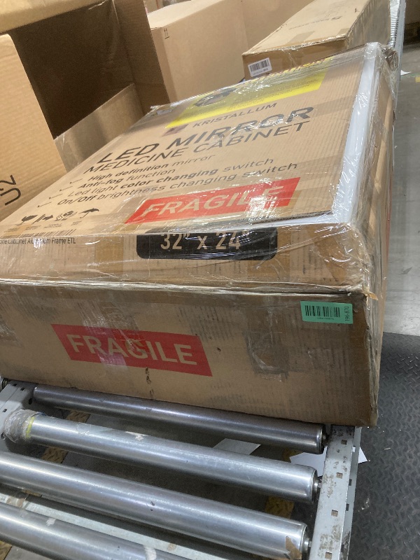 Photo 1 of *Cracked* KRISTALLUM LED Lighted Medicine Cabinet Front & Backlit Dimmable Colours, Clock & Temp, USB Outlets (24 x 32)