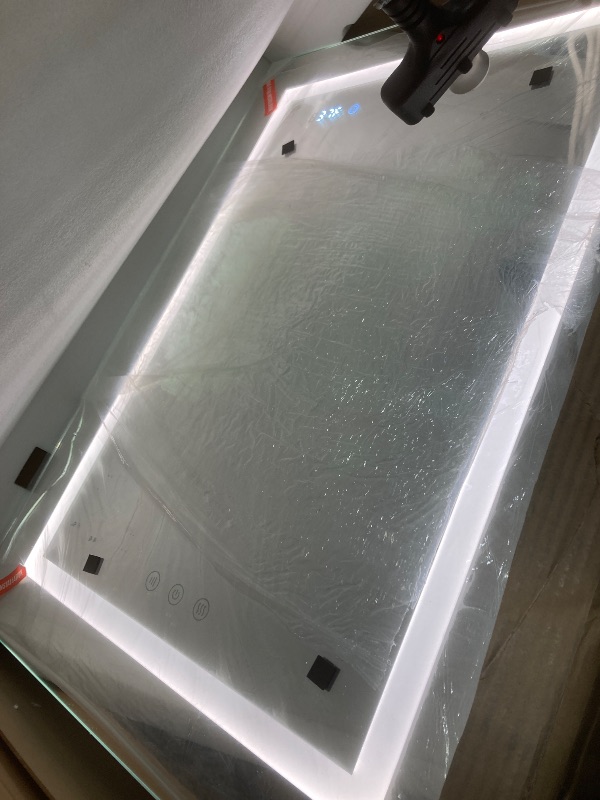 Photo 1 of *Cracked* KRISTALLUM LED Lighted Medicine Cabinet Front & Backlit Dimmable Colours, Clock & Temp, USB Outlets (24 x 32)