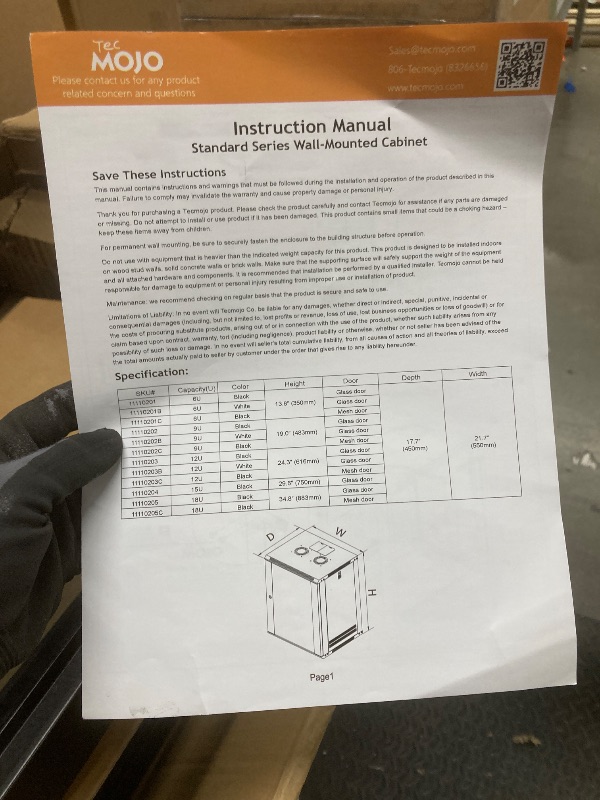 Photo 1 of *Small dent* Tecmojo 18U Wall Mount Rack Network Cabinet for 19" IT Equipment,with Lockable Glass Door and Side Panels,Cooling Fan,Black,17.7inch Depth for AV/Computer/Electronics Equipment Data Rack