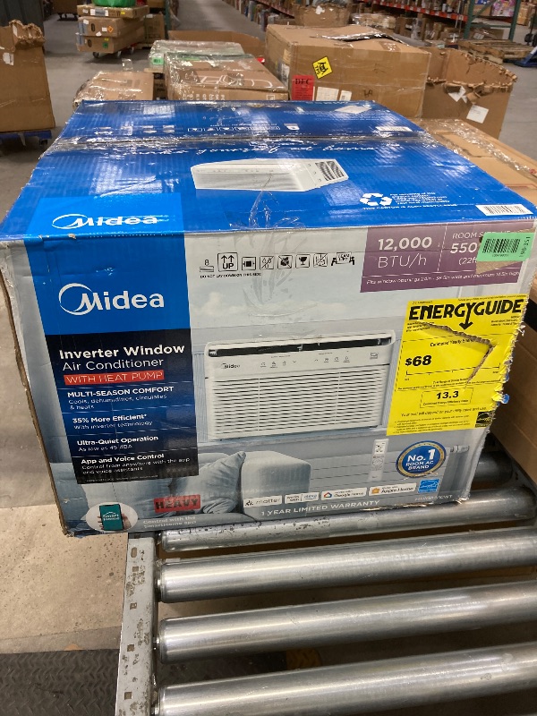 Photo 1 of *Dirty* Midea 12,000 BTU Smart Inverter Air Conditioner Window Unit with Heat and Dehumidifier – Cools up to 550 Sq. Ft., Energy Star Rated, Quiet Operation, Electronic Controls, Remote Control, White