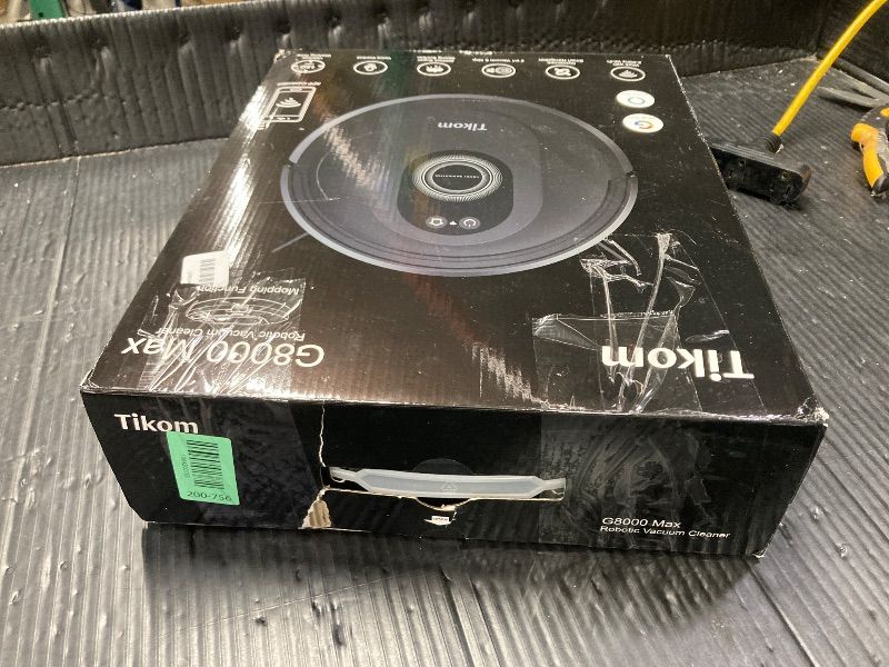 Photo 1 of ***CHARGER & OTHER PARTS MISSING***Tikom Robot Vacuum and Mop Combo, 5000Pa Robotic Vacuum Cleaner, 150 Min Max, App & Remote Control, Ideal for Hard Floor, Carpet, Pet Hair, Self-Charge(G8000 Max)***CHARGER & OTHER PARTS MISSING***