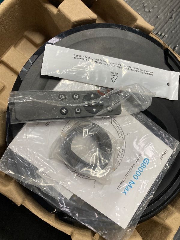 Photo 1 of ***CHARGER & OTHER PARTS MISSING***Tikom Robot Vacuum and Mop Combo, 5000Pa Robotic Vacuum Cleaner, 150 Min Max, App & Remote Control, Ideal for Hard Floor, Carpet, Pet Hair, Self-Charge(G8000 Max)***CHARGER & OTHER PARTS MISSING***