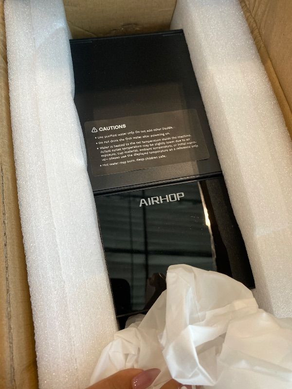 Photo 1 of **MAJOR DAMAGE**
AIRHOP Instant Hot Water Dispenser, Quick Heating Countertop Water Dispenser with Child Locks, Adjustable 5 Temp 3 Water Volume Dispense, 100OZ 3L Removable Tank, Ideal for Home Office Kitchen, Black