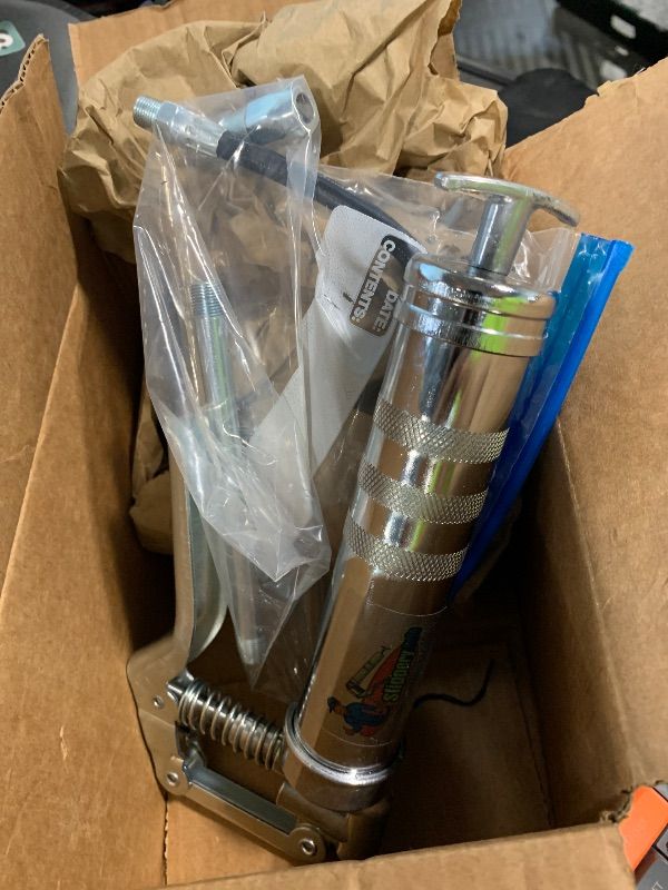 Photo 1 of ***POSSIBLE MISSING PARTS, SELLING FOR PARTS, FINAL SALE***Slippery Pete Mini Pistol Grip Grease Gun. Heavy Duty Design for 3oz Cartridges. 12 inch Flexible Hose and 5 inch Rigid Extension Pipe***POSSIBLE MISSING PARTS, SELLING FOR PARTS, FINAL SALE***