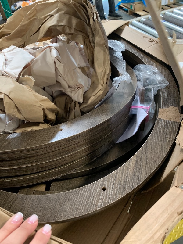 Photo 1 of ***DAMAGE AND MISSING PARTS*** LITTLE TREE Entryway Console Table, Farmhouse Wood 55 inches Hallway Table with Geometric Base, Vintage Long Narrow Sofa Table for Living Room - Brown