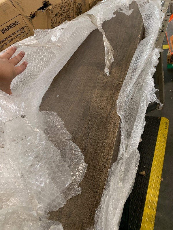 Photo 1 of ***DAMAGE AND MISSING PARTS*** LITTLE TREE Entryway Console Table, Farmhouse Wood 55 inches Hallway Table with Geometric Base, Vintage Long Narrow Sofa Table for Living Room - Brown