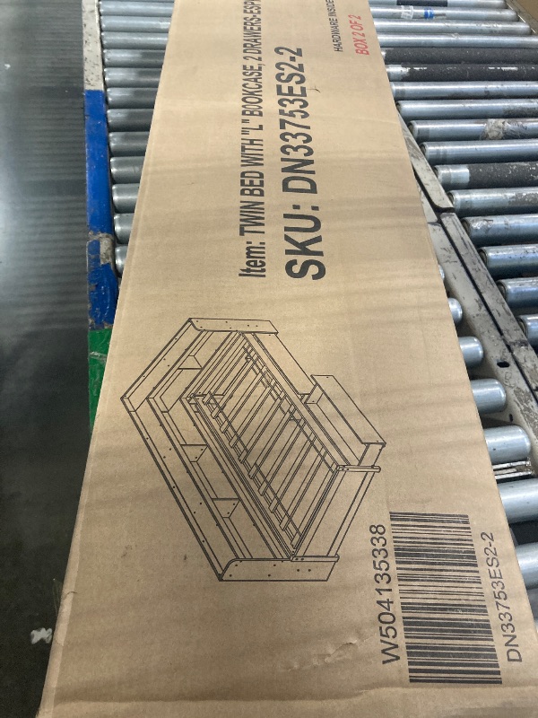 Photo 1 of ***PARTIAL SET ***Corner Bed Frame Twin Size with Storage Bookcase and Headboard, Platform Corner Bed with LED Lights and Charging Station, Twin Size Daybed with Storage Drawers for Kids Teens Guests, Dark Gray