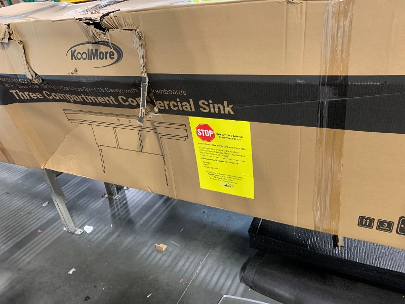 Photo 1 of ***scrape marks on the product*****KoolMore 90 in. Three Compartment 18-Gauge Stainless-Steel NSF Commercial Kitchen Sink, Bowl Size 18x18x14, with Three Basins and Pre-Drilled Faucet Holes and Two Drainboards (KM-SC181814-18B3)