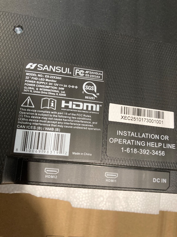 Photo 1 of ****Cord Missing - Untested***SANSUI 22 Inch 120Hz Monitor, FHD Computer Monitor 4000:1 Contrast Ratio with Adaptive Sync, HDR 100% sRGB, HDMI x 2, VESA Mount, Eye Care for Home/Office (ES-22X3AH, One HDMI Cable Included).