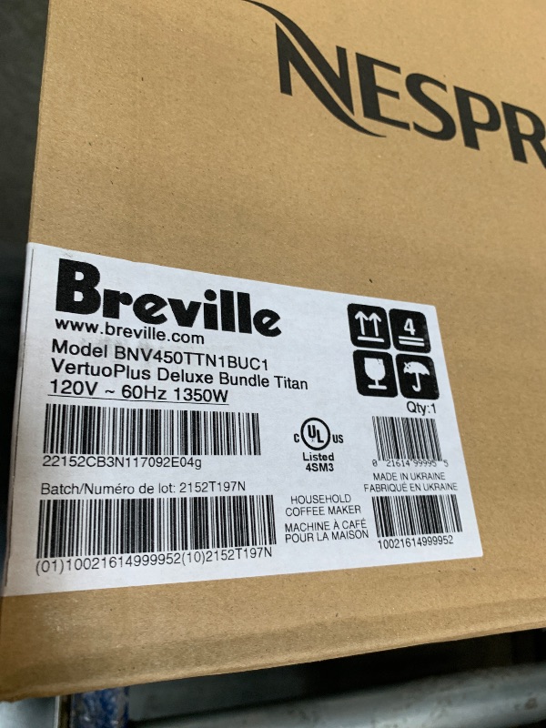 Photo 1 of ** FACTORY SEALED** Nespresso Vertuo Plus Deluxe Coffee and Espresso Maker by Breville, Titan with Aeroccino Milk Frother