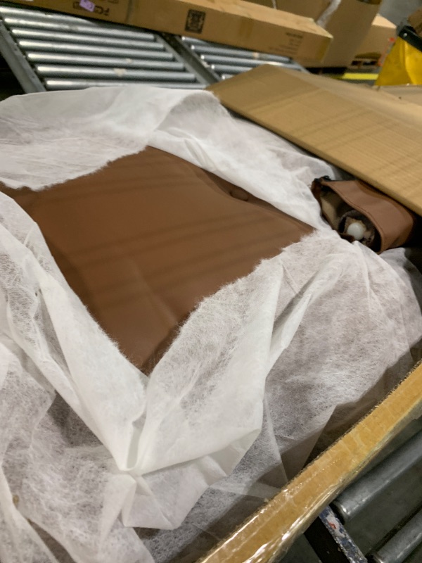 Photo 1 of **AS IS, FINAL SALE** Merax California King Platform Bed with Headboard, PU Leather Bed Frame with Wood Bedposts, No Box Spring Needed