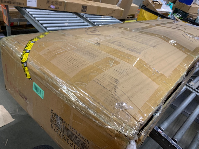 Photo 1 of **AS IS, FINAL SALE** Merax California King Platform Bed with Headboard, PU Leather Bed Frame with Wood Bedposts, No Box Spring Needed