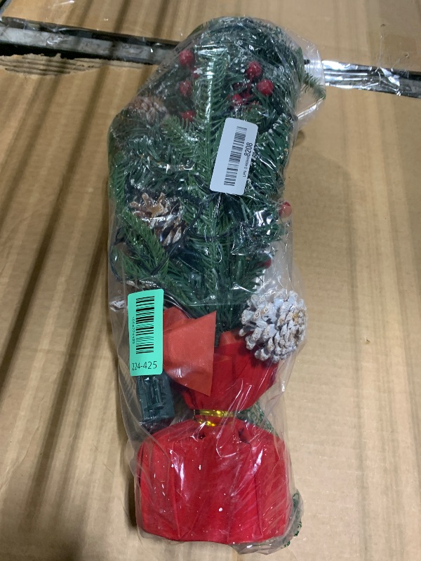 Photo 1 of [ 12 Modes & Timer] 24 Inch Realistic Tabletop Christmas Tree Small Christmas Tree with 50 Warm White&Colored Lights Battery Red Berries Pine Cone Burlap Base Indoor Home Table Christmas Decorations
