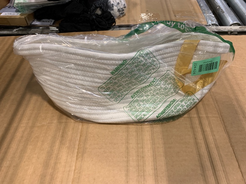 Photo 1 of *** WHITE *** JMvicyroam Woven Basket,Small Rope Storage Bin with Handles & Ribbon Bag, Organizer for Shelves Closets,Gift Basket Empty for Birthday,Books,Dog Toys, White&Grey