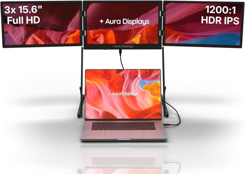Photo 1 of **UNTESTED**
Triple Aero 15.6” Pro Max | Premium Triple Portable Monitor Extender | Full Aluminum | Quad Screens | 3×15.6” FHD 1080P HDR IPS | USB-C & HDMI | Compatible with 11-18” Laptops