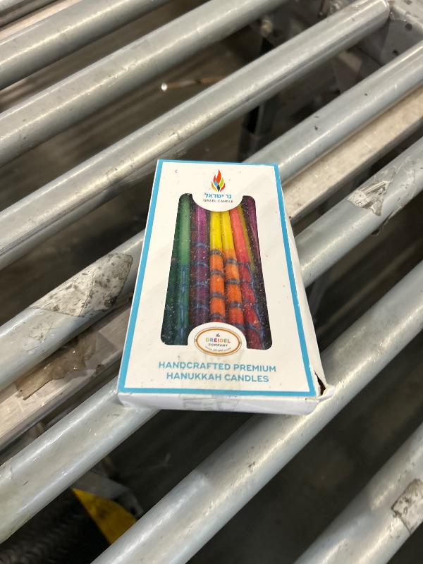 Photo 1 of ** SIMILAR**The Dreidel Company Dripless Hanukkah Candles, Multicolored Ombre Striped Deluxe Tapered Decorations, 1 Hour Burn Time, Chanukkah 45 Menorah Candles Box for All 8 Nights of Chanukah