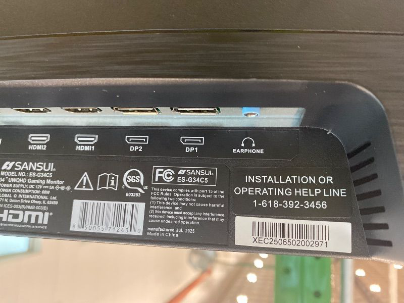 Photo 5 of ***NO POWER SUPPLY*** SANSUI 34 Inch 240Hz Ultrawide Curved Gaming Monitor UWQHD 3440×1440, 21:9 2K Curved Monitor 1500R,HDR400,Fast VA, PIP/PBP,AI Crosshair,AIPQ(Visual Enhance),MPRT 1ms,HDMI2.1 * 2,DP1.4 * 2