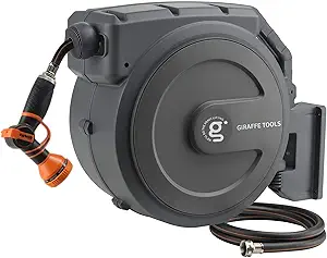 Photo 1 of **UNTESTED**
Giraffe Tools Retractable Garden Hose Reel 1/2 Inch x 130 ft, Super Heavy Duty, Any Length Lock, Slow Return System, Wall Mounted and 180 Deg Swivel Bracket