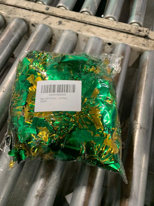 Photo 1 of ?20/40/60/80 FT? St Patricks Day Garland Decor Gold Green Shamrock Hat Tinsel Garland, Shiny Metallic Streamer Twist Garland Hanging St Patricks Day Decorations for Home Indoor Outdoor Party Supplies