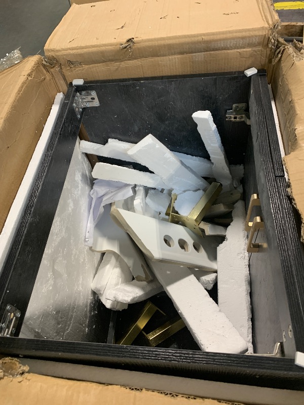 Photo 1 of ***PARTS SALE /BROKEN SINK / FUNTIONAL FURNITURE/ NO RETURNS / NO REFUNDS*** Phiestina Fully Pre-Assembled Black 24 inch Bathroom Vanity with Sink, 2 Soft Close Doors and 2 Drawers Bathroom Storage Cabinet Set, with 3 Holes Single Ceramic Sink Combo, Fauc