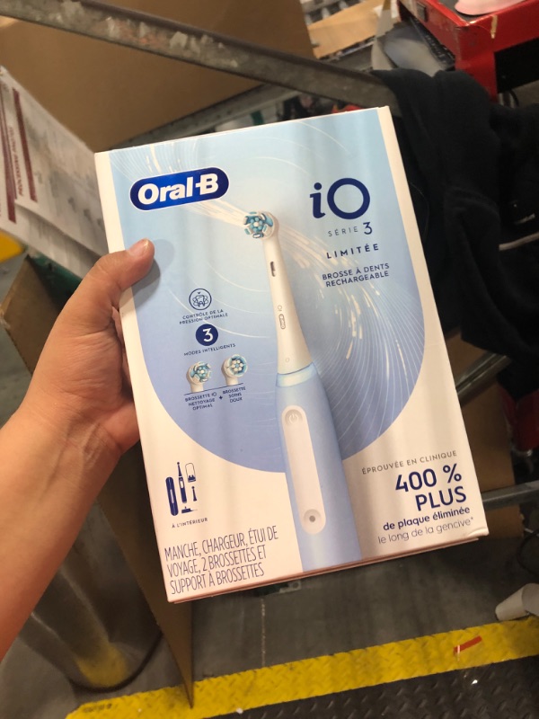 View 2 of ***MISSING ITEMS !!!HAS BEEN USEED****Oral-B Rechargeable Electric Toothbrush, iO3 Limited Deep Clean, 3 Cleaning Modes, Visual Pressure Sensor to Protect Gums, 2 Brush Heads, Travel Case, ICY Blue